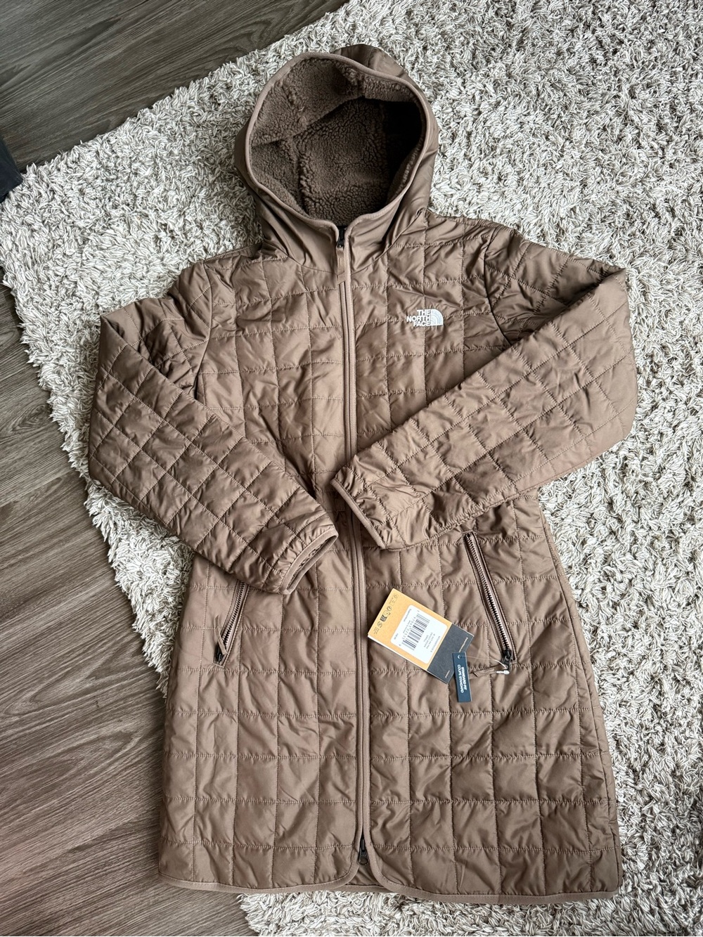 The North Face Women’s Quilted Hooded Coat — Taupe